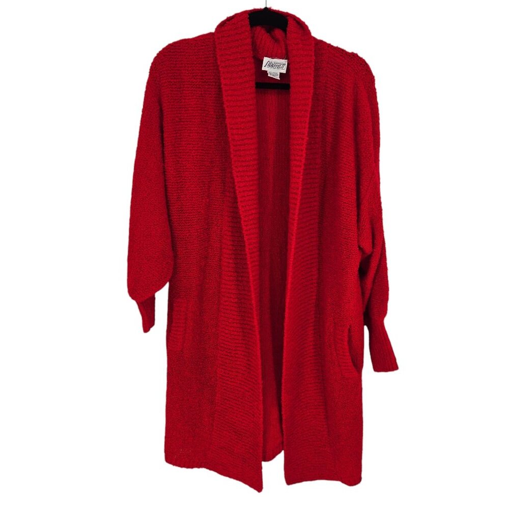 Sideffects vintage Medium Red chunky knit longline open front sweater cardigan